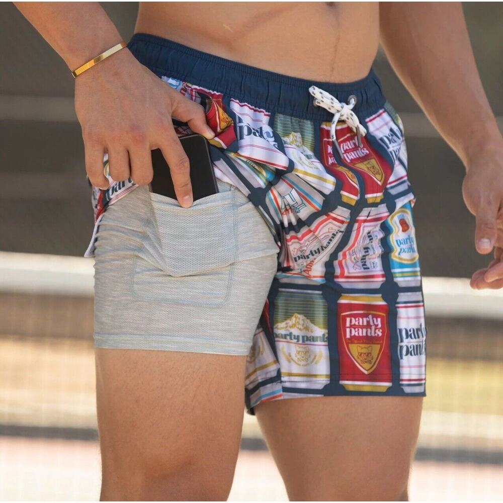 Party Pants Swim Trunks Board Shorts Mens XL Beer Cans Drawstring & Elastic NWT - Picture 4 of 8